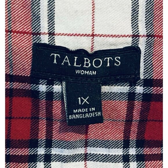 Talbots Top Womens 1X Red Metallic Plaid Button Up Ruffle Western Cottagecore - Picture 4 of 6